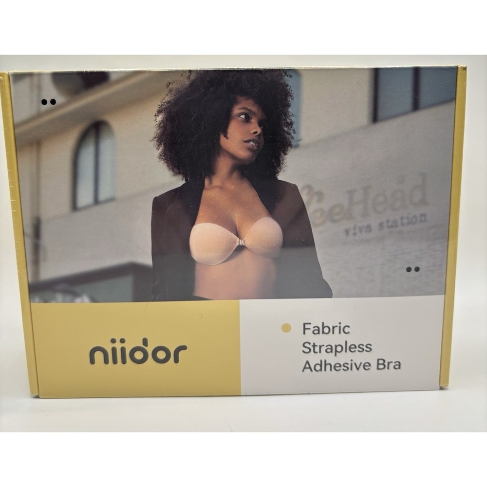 Niidor Black Fabric‎ Strapless Adhesive Bra With Nipple Covers Silicone F Cup